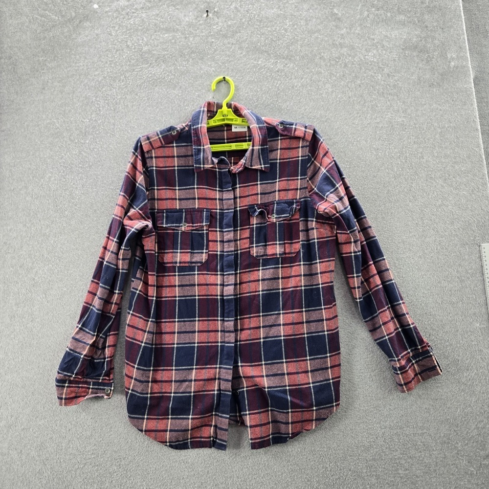 Roxy Women Button Up Shirt M Red Plaid Flannel Collared Long Sleeve